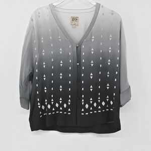 GO SILK Womens Top‎ Size XS Ombre Embroidered Gray Modern Elegant Button Blouse